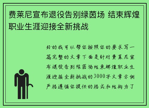 费莱尼宣布退役告别绿茵场 结束辉煌职业生涯迎接全新挑战